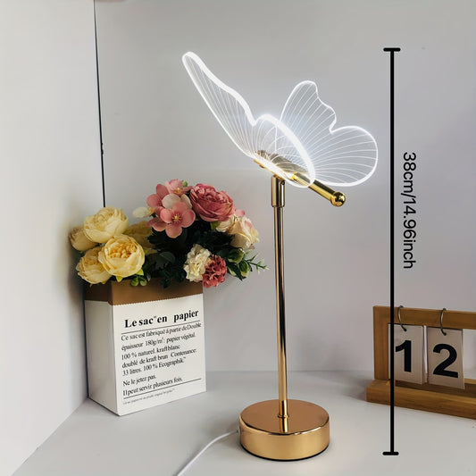 USB-Powered Butterfly LED Desk Lamp | Modern Polished Metal with Acrylic Shad