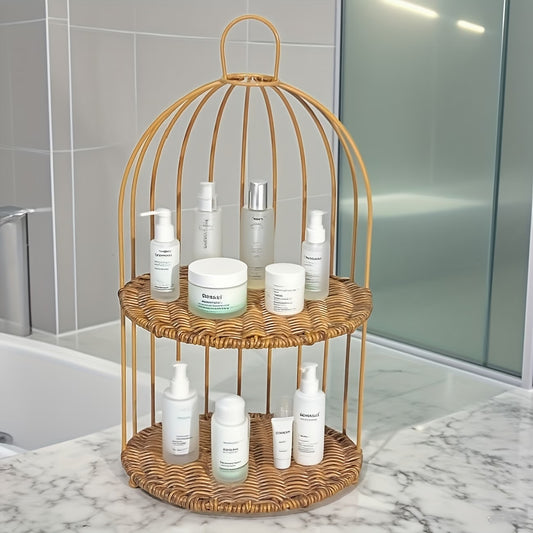 Instagram-style Rattan-look Double-layer Cosmetic Organizer,