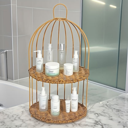 Instagram-style Rattan-look Double-layer Cosmetic Organizer,