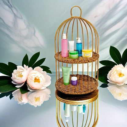 Instagram-style Rattan-look Double-layer Cosmetic Organizer,