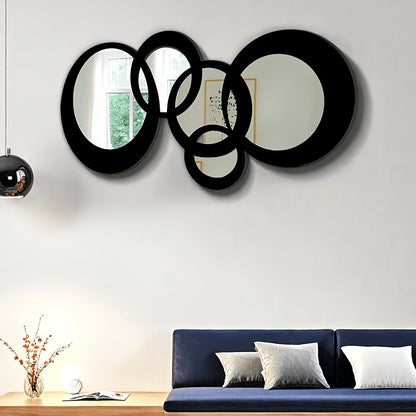 Wooden Frame Multi-Circle Splicing Retro Wall Mirror Creative