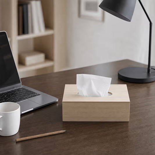 beige wooden tissue box