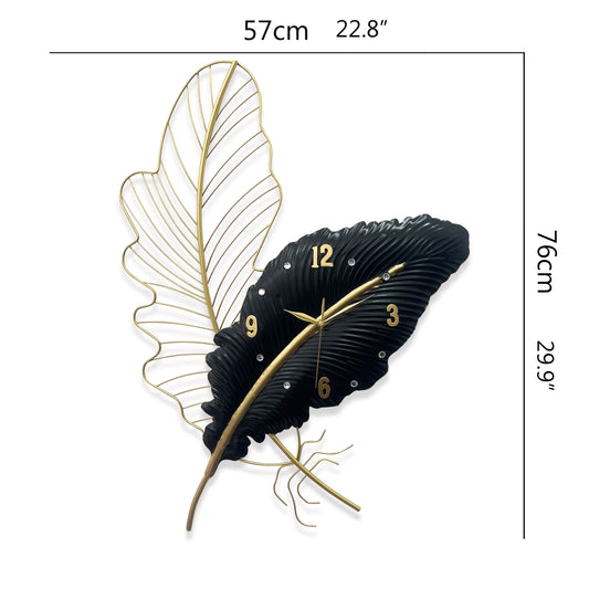 Creative Feather Number Art Clock Living Room Wall Clock, 3D Stereoscopic Design Silent Large Size Wall Clock, Vertical Or Horizontal Hanging with Rotatable Dial, Hom