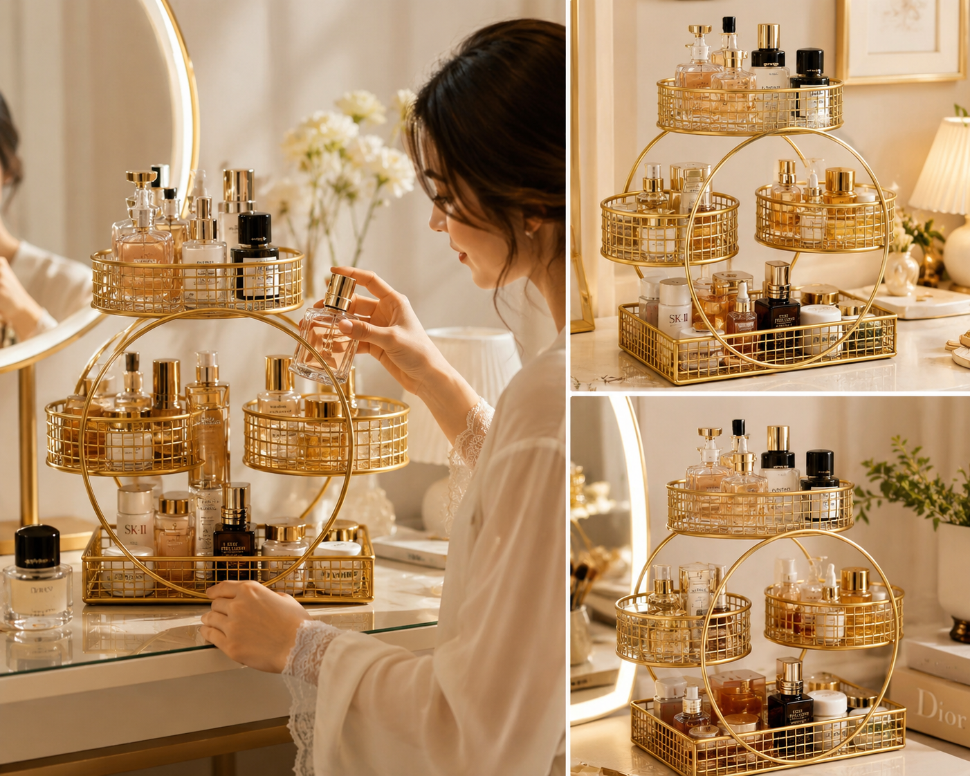 Premium Gold 3 tier Vanity Organizer | Elegant Beauty Storage