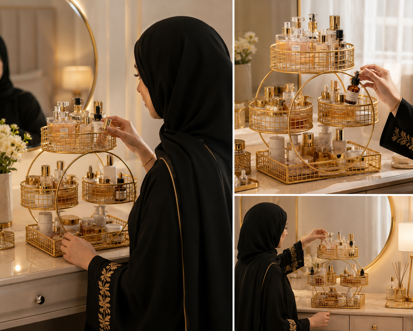 Premium Gold 3 tier Vanity Organizer | Elegant Beauty Storage