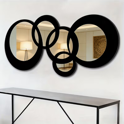 Wooden Frame Multi-Circle Splicing Retro Wall Mirror Creative