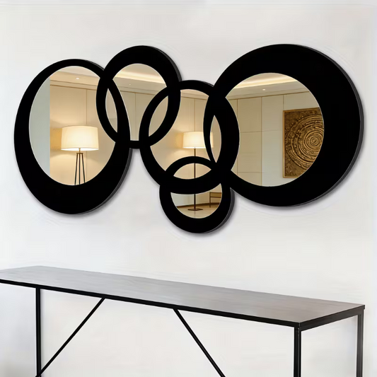 Wooden Frame Multi-Circle Splicing Retro Wall Mirror Creative Hanging Decorative Mirror Home Holiday Birthday Graduation Gift