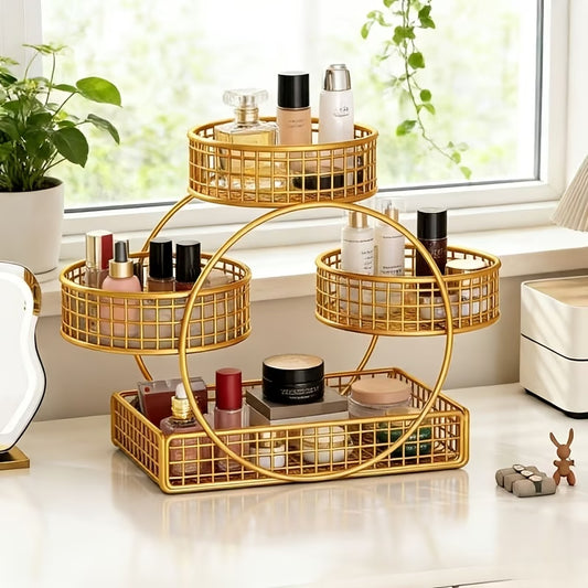 Premium Gold 3 tier Vanity Organizer | Elegant Beauty Storage